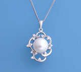 Sterling Silver Pendant with 10-10.5mm Button Shape Freshwater Pearl and Cubic Zirconia - Wing Wo Hing Jewelry Group - Pearl Jewelry Manufacturer