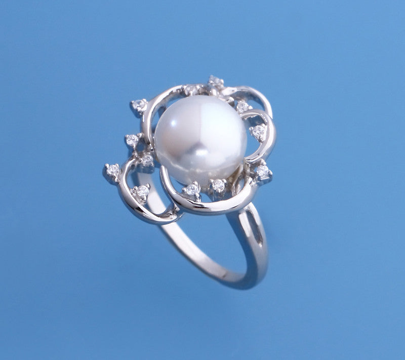 Sterling Silver Ring with 10-10.5mm Freshwater Pearl and Cubic Zirconia - Wing Wo Hing Jewelry Group - Pearl Jewelry Manufacturer