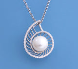 Sterling Silver Pendant with 10.5-11mm Button Shape Freshwater Pearl and Cubic Zirconia - Wing Wo Hing Jewelry Group - Pearl Jewelry Manufacturer