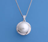 Sterling Silver Pendant with 10.5-11mm Button Shape Freshwater Pearl and Cubic Zirconia - Wing Wo Hing Jewelry Group - Pearl Jewelry Manufacturer