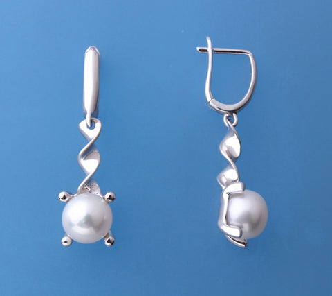 Sterling Silver Earrings with 8-8.5mm Button Shape Freshwater Pearl