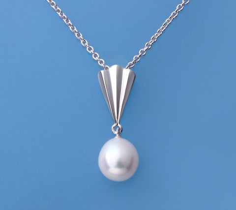 Sterling Silver Pendant with 9.5-10mm Drop Shape Freshwater Pearl