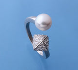 Sterling Silver Ring with 8-8.5mm Button Shape Freshwater Pearl and Black Spinel - Wing Wo Hing Jewelry Group - Pearl Jewelry Manufacturer - 2
