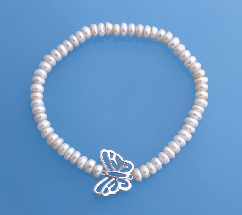 Sterling Silver Bracelet with 5-5.5mm Button Shape Freshwater Pearl - Wing Wo Hing Jewelry Group - Pearl Jewelry Manufacturer
