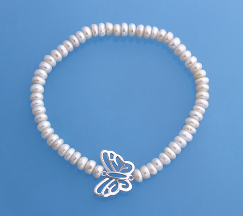Sterling Silver Bracelet with 5-5.5mm Button Shape Freshwater Pearl