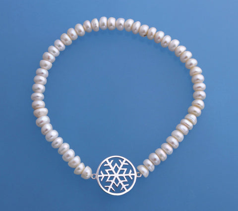 Sterling Silver Bracelet with 5-5.5mm Button Shape Freshwater Pearl