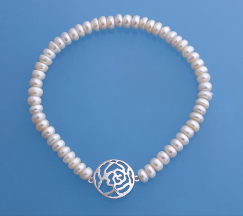 Sterling Silver Bracelet with 5-5.5mm Button Shape Freshwater Pearl
