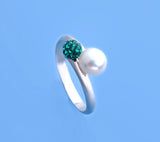 Sterling Silver Ring with 6-6.5mm Button Shape Freshwater Pearl and Crystal Ball - Wing Wo Hing Jewelry Group - Pearl Jewelry Manufacturer - 2