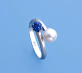 Sterling Silver Ring with 6-6.5mm Button Shape Freshwater Pearl and Crystal Ball - Wing Wo Hing Jewelry Group - Pearl Jewelry Manufacturer - 1