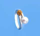 Sterling Silver Ring with 6-6.5mm Button Shape Freshwater Pearl and Crystal Ball - Wing Wo Hing Jewelry Group - Pearl Jewelry Manufacturer - 3