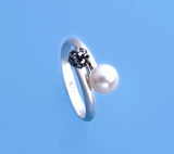 Sterling Silver Ring with 6-6.5mm Button Shape Freshwater Pearl and Crystal Ball - Wing Wo Hing Jewelry Group - Pearl Jewelry Manufacturer - 4