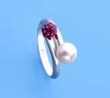 Sterling Silver Ring with 6-6.5mm Button Shape Freshwater Pearl and Crystal Ball - Wing Wo Hing Jewelry Group - Pearl Jewelry Manufacturer - 7
