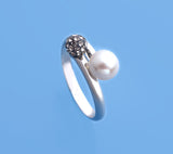 Sterling Silver Ring with 6-6.5mm Button Shape Freshwater Pearl and Crystal Ball - Wing Wo Hing Jewelry Group - Pearl Jewelry Manufacturer - 5