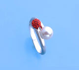 Sterling Silver Ring with 6-6.5mm Button Shape Freshwater Pearl and Crystal Ball - Wing Wo Hing Jewelry Group - Pearl Jewelry Manufacturer - 6