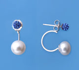 Sterling Silver Earrings with 8-8.5mm Button Shape Freshwater Pearl and Crystal Ball - Wing Wo Hing Jewelry Group - Pearl Jewelry Manufacturer - 1