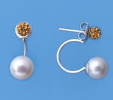 Sterling Silver Earrings with 8-8.5mm Button Shape Freshwater Pearl and Crystal Ball - Wing Wo Hing Jewelry Group - Pearl Jewelry Manufacturer - 6