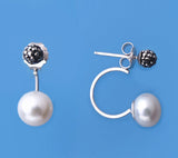 Sterling Silver Earrings with 8-8.5mm Button Shape Freshwater Pearl and Crystal Ball - Wing Wo Hing Jewelry Group - Pearl Jewelry Manufacturer - 3