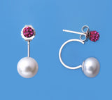 Sterling Silver Earrings with 8-8.5mm Button Shape Freshwater Pearl and Crystal Ball - Wing Wo Hing Jewelry Group - Pearl Jewelry Manufacturer - 5