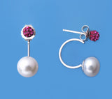 Sterling Silver Earrings with 8-8.5mm Button Shape Freshwater Pearl and Crystal Ball - Wing Wo Hing Jewelry Group - Pearl Jewelry Manufacturer - 5
