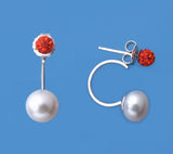 Sterling Silver Earrings with 8-8.5mm Button Shape Freshwater Pearl and Crystal Ball - Wing Wo Hing Jewelry Group - Pearl Jewelry Manufacturer - 4