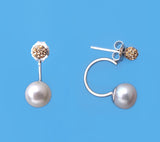 Sterling Silver Earrings with 8-8.5mm Button Shape Freshwater Pearl and Crystal Ball - Wing Wo Hing Jewelry Group - Pearl Jewelry Manufacturer - 7