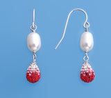 Sterling Silver Earrings with 6-6.5mm Oval Shape Freshwater Pearl and Crystal Ball - Wing Wo Hing Jewelry Group - Pearl Jewelry Manufacturer - 2