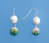 Sterling Silver Earrings with 9-9.5mm Oval Shape Freshwater Pearl and Crystal Ball - Wing Wo Hing Jewelry Group - Pearl Jewelry Manufacturer - 5