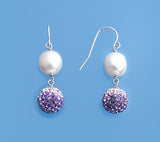 Sterling Silver Earrings with 9-9.5mm Oval Shape Freshwater Pearl and Crystal Ball - Wing Wo Hing Jewelry Group - Pearl Jewelry Manufacturer - 6