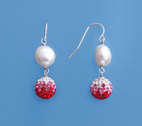Sterling Silver Earrings with 9-9.5mm Oval Shape Freshwater Pearl and Crystal Ball - Wing Wo Hing Jewelry Group - Pearl Jewelry Manufacturer - 2