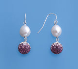 Sterling Silver Earrings with 9-9.5mm Oval Shape Freshwater Pearl and Crystal Ball - Wing Wo Hing Jewelry Group - Pearl Jewelry Manufacturer - 4