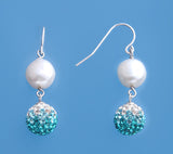 Sterling Silver Earrings with 9-9.5mm Oval Shape Freshwater Pearl and Crystal Ball - Wing Wo Hing Jewelry Group - Pearl Jewelry Manufacturer - 7