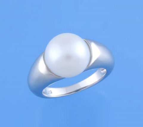 Sterling Silver Ring with 11-11.5mm Button Shape Freshwater Pearl