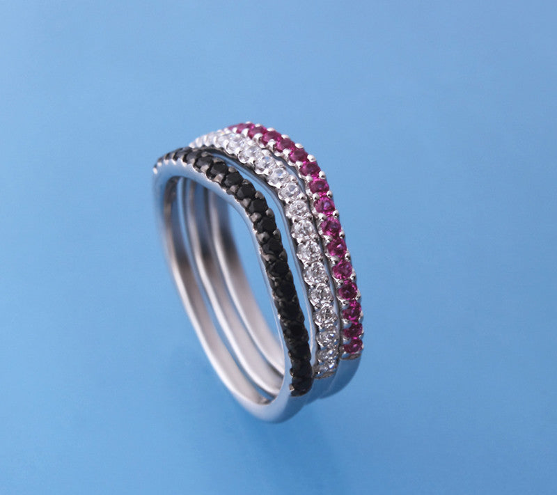 Sterling Silver Ring with Black Spinel, Red Corundum and Cubic Zirconia - Wing Wo Hing Jewelry Group - Pearl Jewelry Manufacturer
