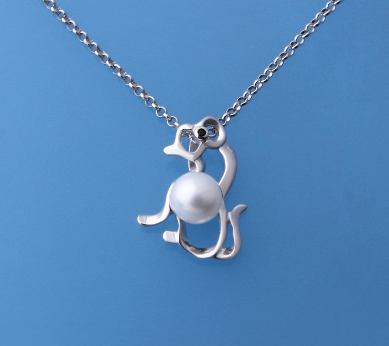Sterling Silver Pendant with 5.5-6mm Round Shape Freshwater Pearl and Black Spinel - Wing Wo Hing Jewelry Group - Pearl Jewelry Manufacturer