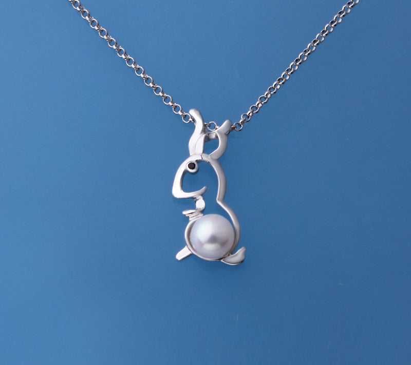 Sterling Silver Pendant with 5.5-6mm Round Shape Freshwater Pearl and Black Spinel - Wing Wo Hing Jewelry Group - Pearl Jewelry Manufacturer
