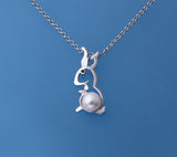 Sterling Silver Pendant with 5.5-6mm Round Shape Freshwater Pearl and Black Spinel - Wing Wo Hing Jewelry Group - Pearl Jewelry Manufacturer