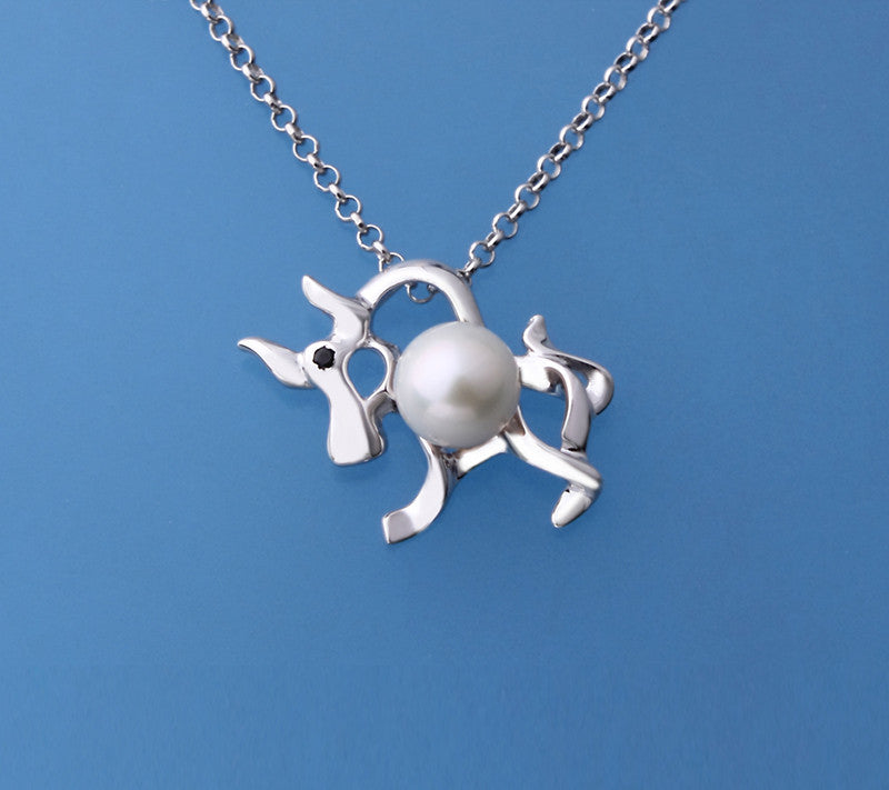 Sterling Silver Pendant with 5.5-6mm Round Shape Freshwater Pearl and Black Spinel - Wing Wo Hing Jewelry Group - Pearl Jewelry Manufacturer