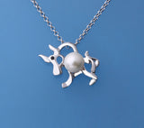 Sterling Silver Pendant with 5.5-6mm Round Shape Freshwater Pearl and Black Spinel - Wing Wo Hing Jewelry Group - Pearl Jewelry Manufacturer