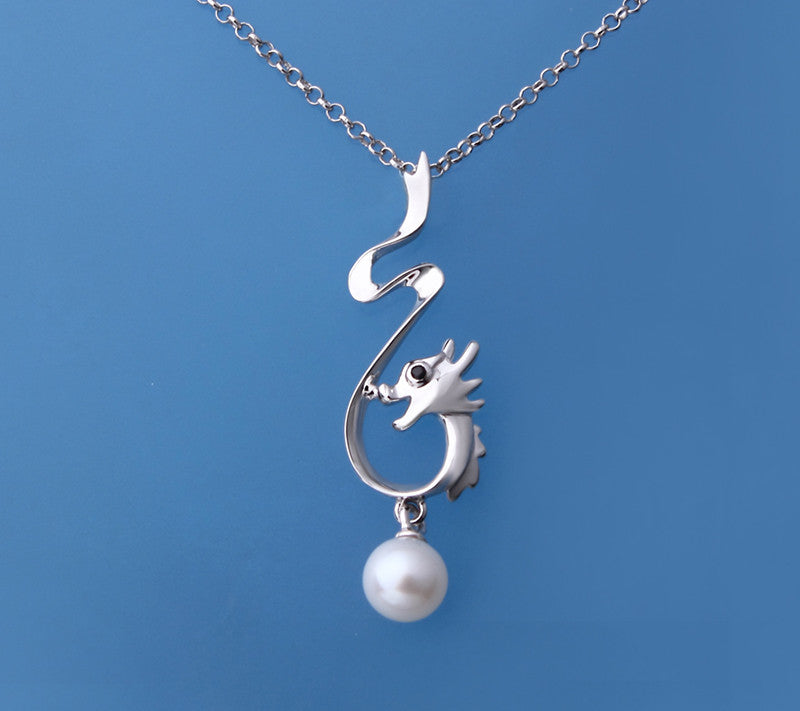 Sterling Silver Pendant with 5.5-6mm Round Shape Freshwater Pearl and Black Spinel - Wing Wo Hing Jewelry Group - Pearl Jewelry Manufacturer