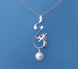 Sterling Silver Pendant with 5.5-6mm Round Shape Freshwater Pearl and Black Spinel - Wing Wo Hing Jewelry Group - Pearl Jewelry Manufacturer