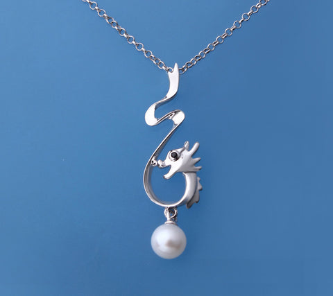 Sterling Silver Pendant with 5.5-6mm Round Shape Freshwater Pearl and Black Spinel