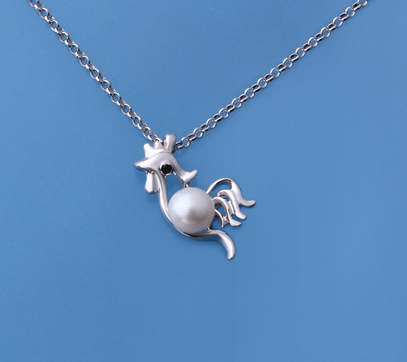 Sterling Silver Pendant with 5.5-6mm Round Shape Freshwater Pearl and Black Spinel - Wing Wo Hing Jewelry Group - Pearl Jewelry Manufacturer