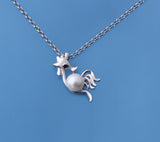 Sterling Silver Pendant with 5.5-6mm Round Shape Freshwater Pearl and Black Spinel - Wing Wo Hing Jewelry Group - Pearl Jewelry Manufacturer
