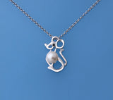 Sterling Silver Pendant with 5.5-6mm Round Shape Freshwater Pearl and Black Spinel - Wing Wo Hing Jewelry Group - Pearl Jewelry Manufacturer