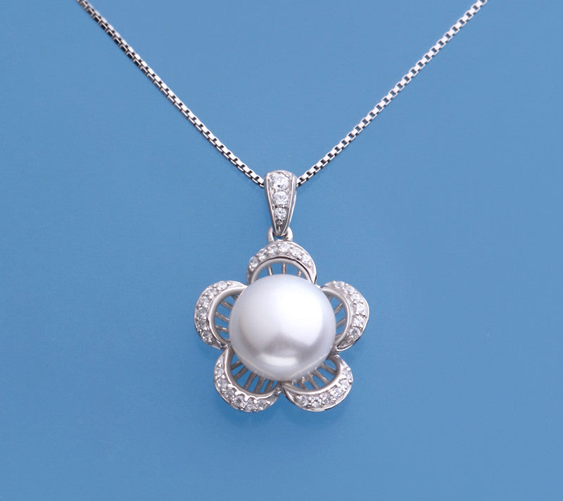 Sterling Silver Pendant with 8.5-9mm Button Shape Freshwater Pearl and Cubic Zirconia - Wing Wo Hing Jewelry Group - Pearl Jewelry Manufacturer
