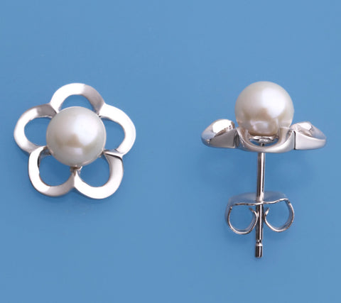 Sterling Silver Earrings with 5.5-6mm Round Shape Freshwater Pearl