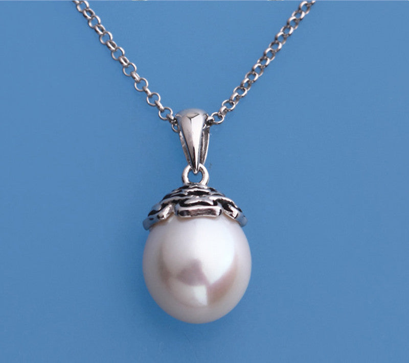 White and Black Plated Silver Pendant with 10-10.5mm Drop Shape Freshwater Pearl - Wing Wo Hing Jewelry Group - Pearl Jewelry Manufacturer