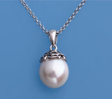 White and Black Plated Silver Pendant with 10-10.5mm Drop Shape Freshwater Pearl - Wing Wo Hing Jewelry Group - Pearl Jewelry Manufacturer