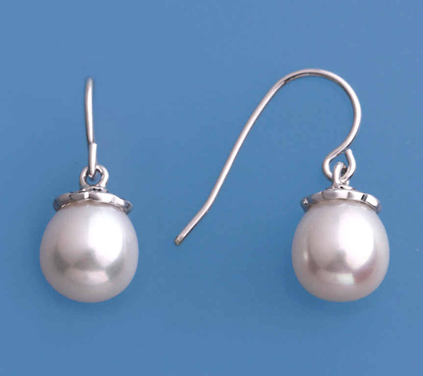 Sterling Silver Earrings with 8.5-9mm Drop Shape Freshwater Pearl - Wing Wo Hing Jewelry Group - Pearl Jewelry Manufacturer