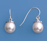 Sterling Silver Earrings with 8.5-9mm Drop Shape Freshwater Pearl - Wing Wo Hing Jewelry Group - Pearl Jewelry Manufacturer